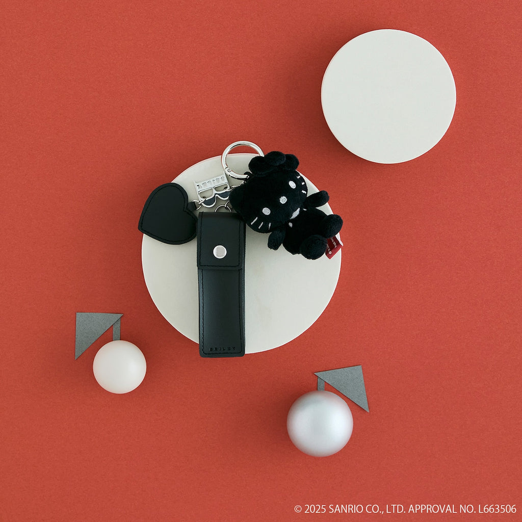 Hello kitty x brilmy 全黑公仔鏡子唇膏套三件套掛飾
